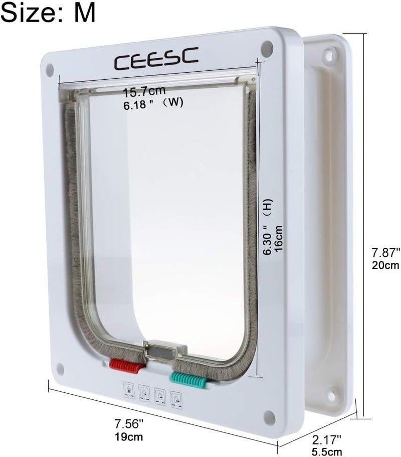 CEESC Cat Flap Door Magnetic Pet Door with 4 Way Lock for Cats, Kitties and Kittens, 3 Sizes and 2 Colors Options (M- Inner Size: 6.18"(W) x 6.30"(H), White) - Image 2